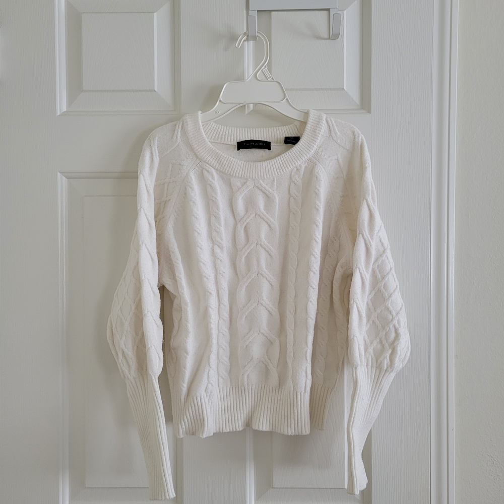 Tahari White Cable Knit Sweater